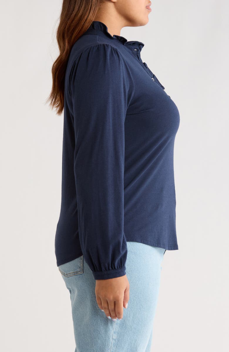 Caslon<sup>®</sup> Ruffle Detail Long Sleeve Henley, Alternate, color, Navy Still