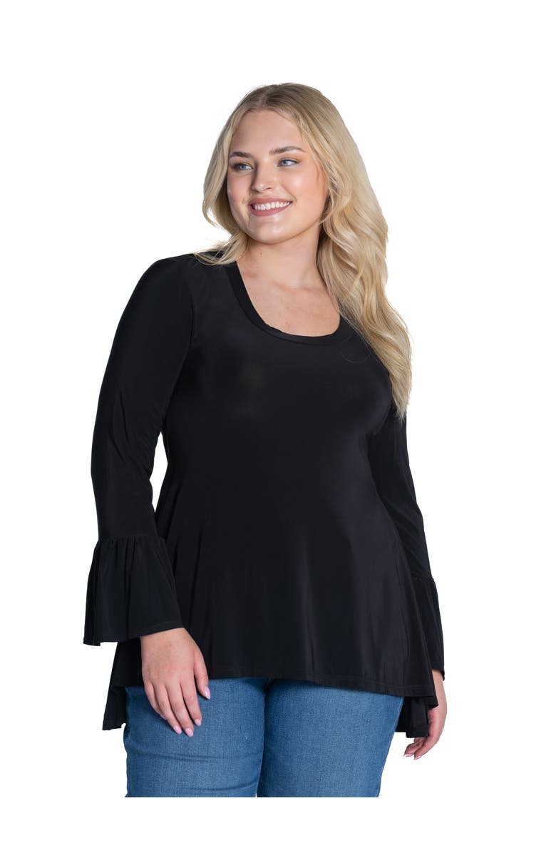 24seven Comfort Apparel Plus Size Long Bell Sleeve High Low  Tunic Top, Main, color, Black