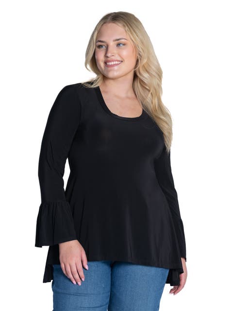 Plus Size Long Bell Sleeve High Low  Tunic Top