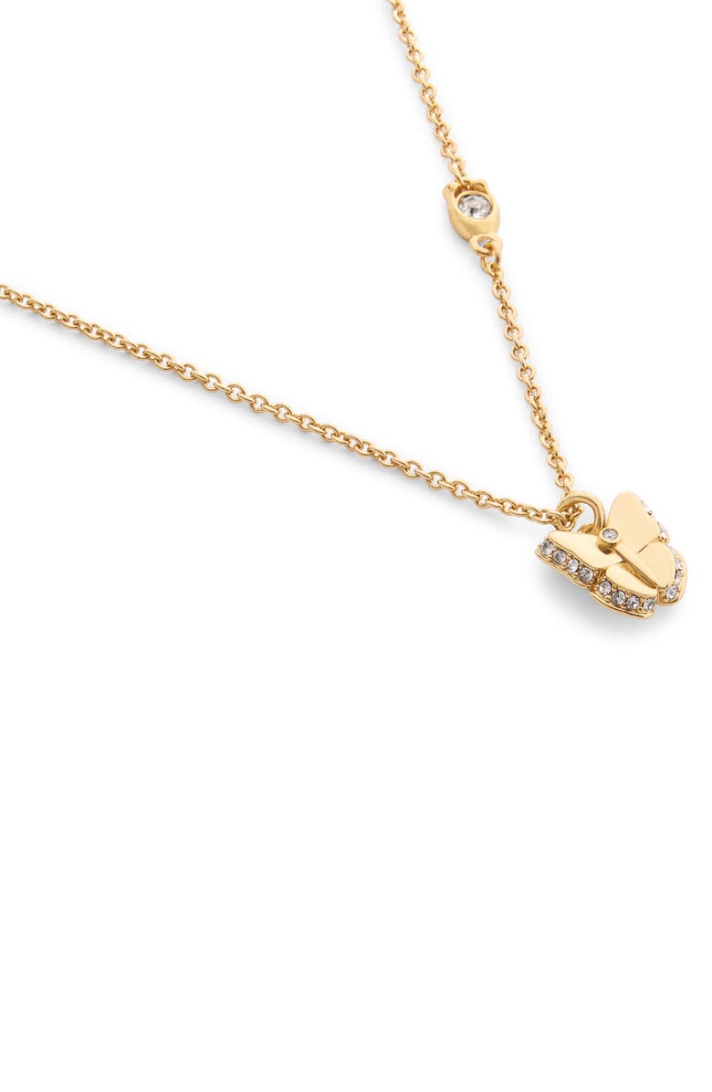 COACH Pavé Butterfly Pendant Necklace, Alternate, color, Shiny Gold