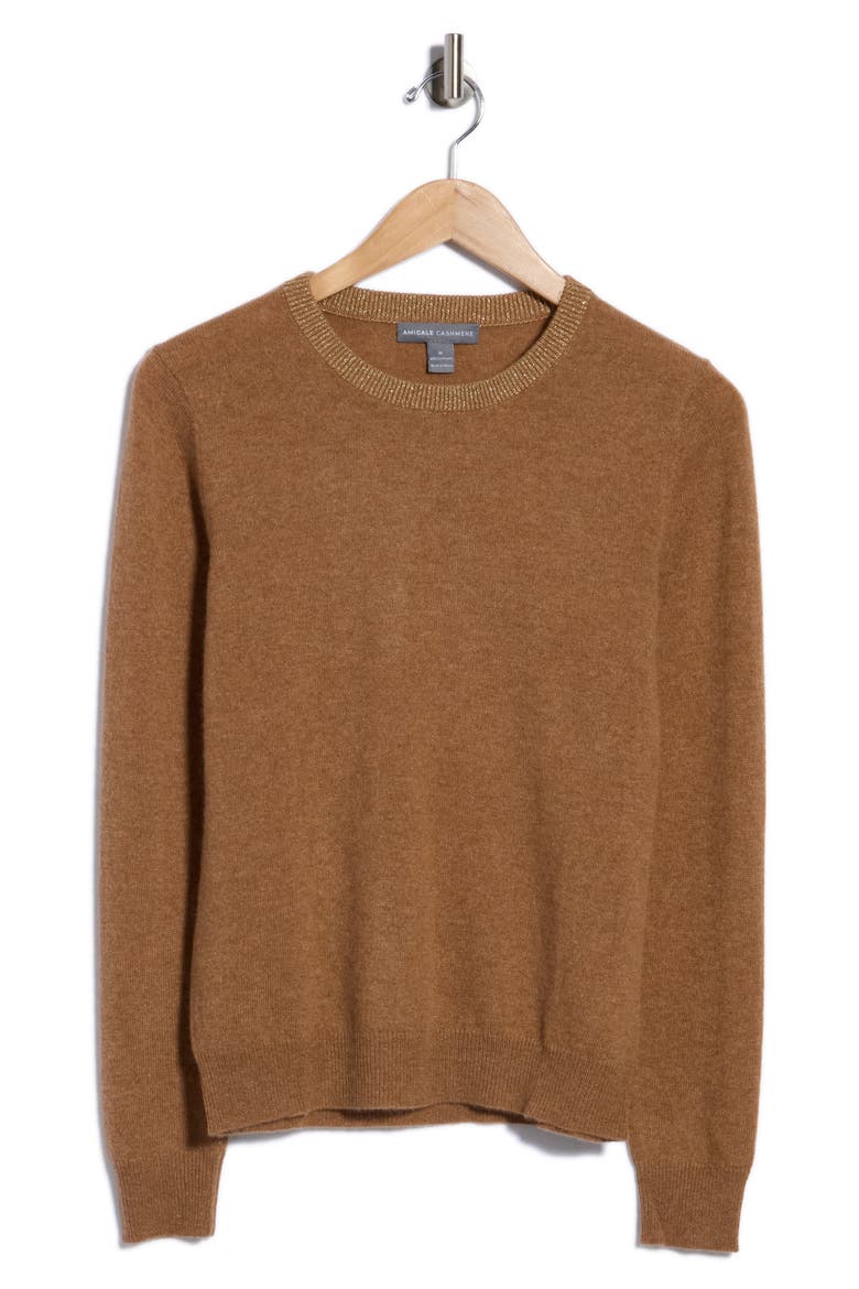 Cashmere Crewneck Sweater, Main, color, TOFFEE HEATHER