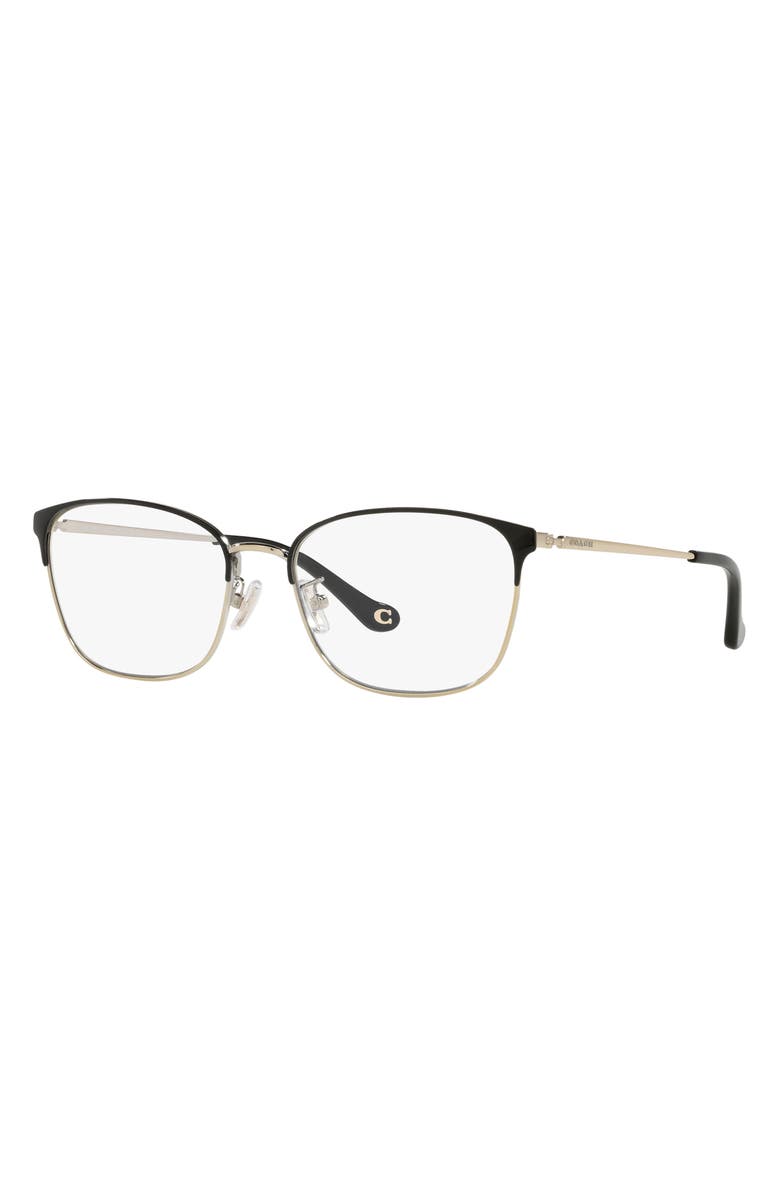COACH 53mm Rectangle Optical Glasses, Alternate, color, Black / Gold / Blue Light