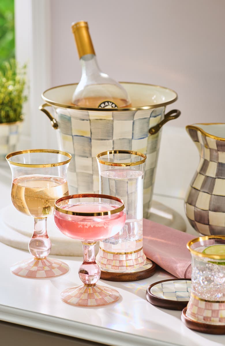 MACKENZIE CHILDS Rosy Check Set of 2 Highball Glasses, Alternate, color, Pink/ White