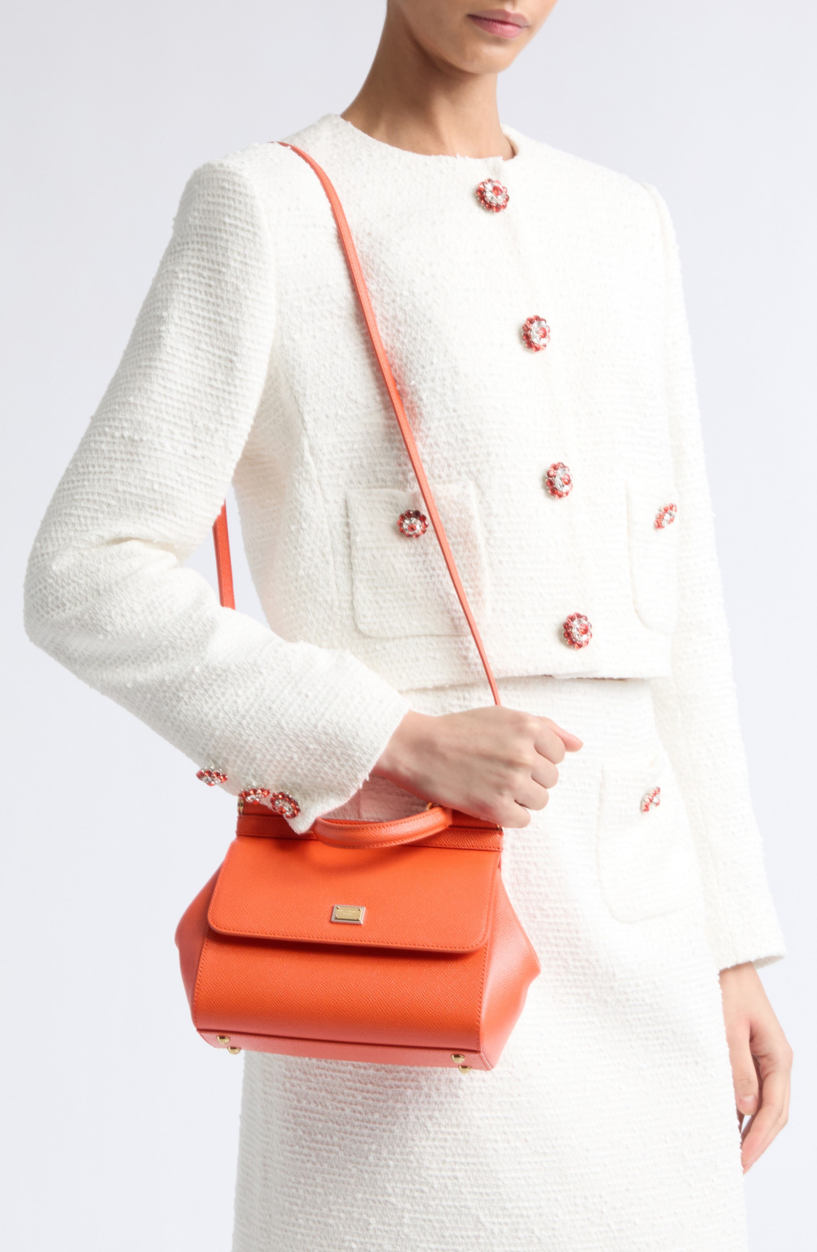 Medium Sicily Leather Top Handle Bag, Alternate, color, 81166 ORANGE