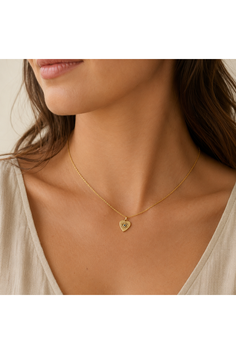 Mini Evil Eye Heart Necklace, Alternate, color, Gold