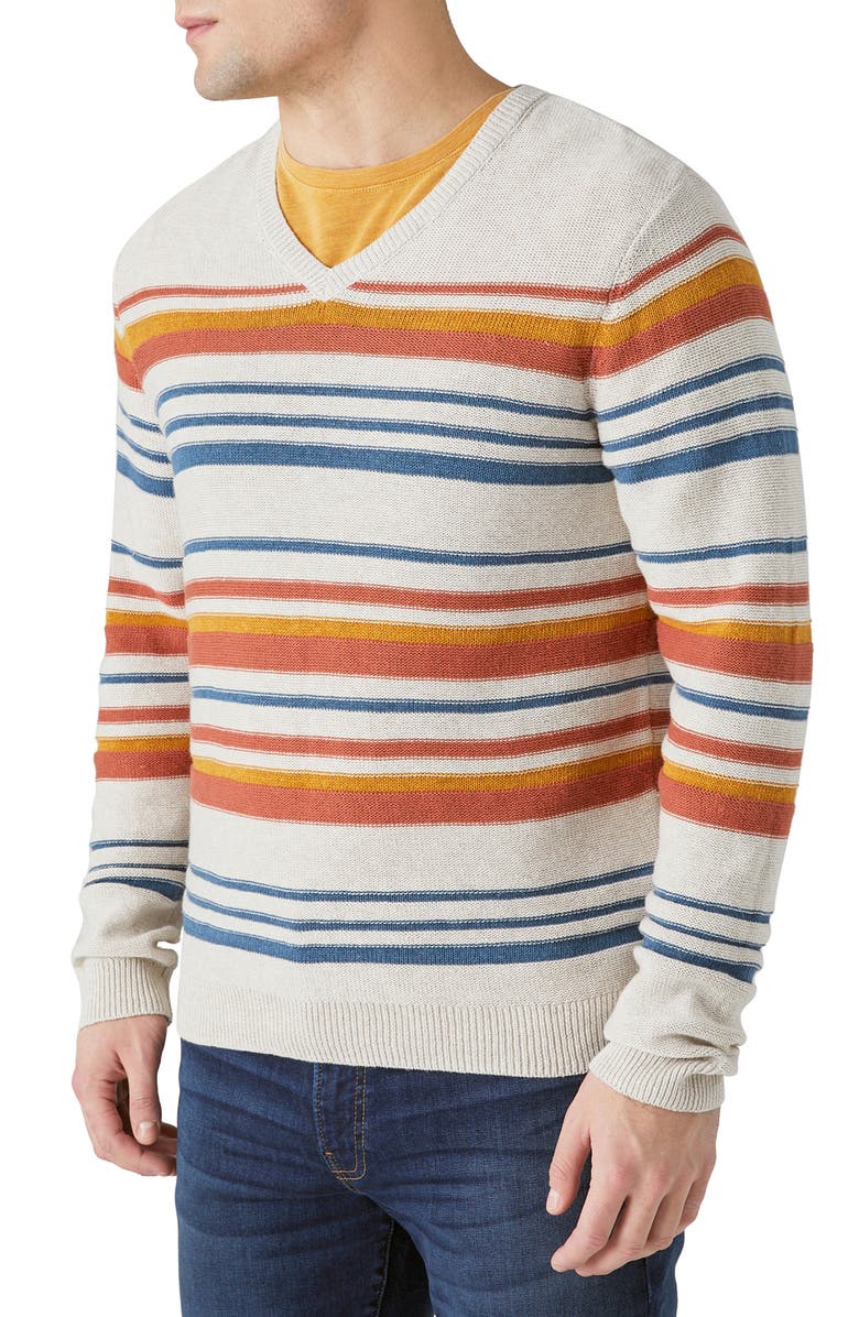 Lucky Brand Welterweight Stripe V-Neck Cotton & Linen Sweater, Alternate, color,