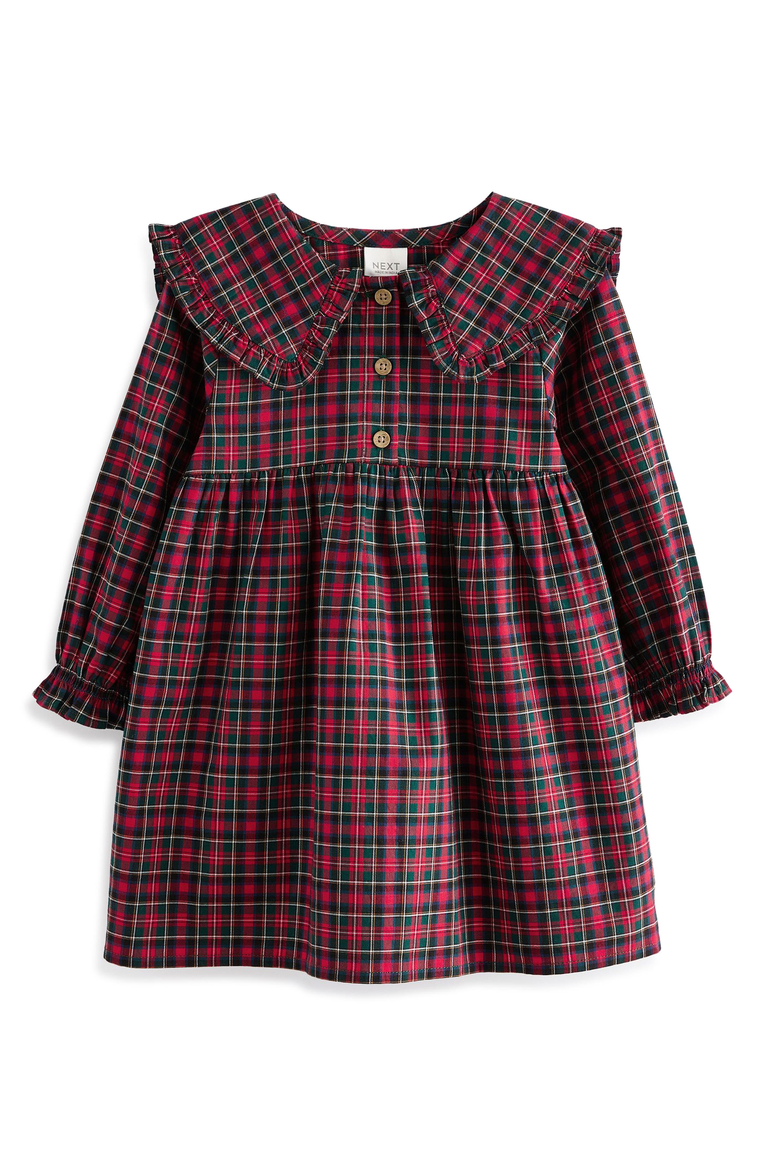 NEXT Kids' Tartan Long Sleeve Cotton Dress
