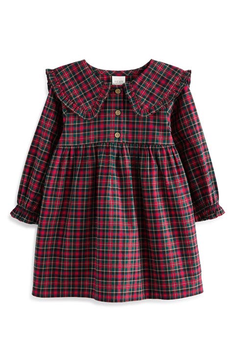 Kids' Tartan Long Sleeve Cotton Dress (Little Kid)