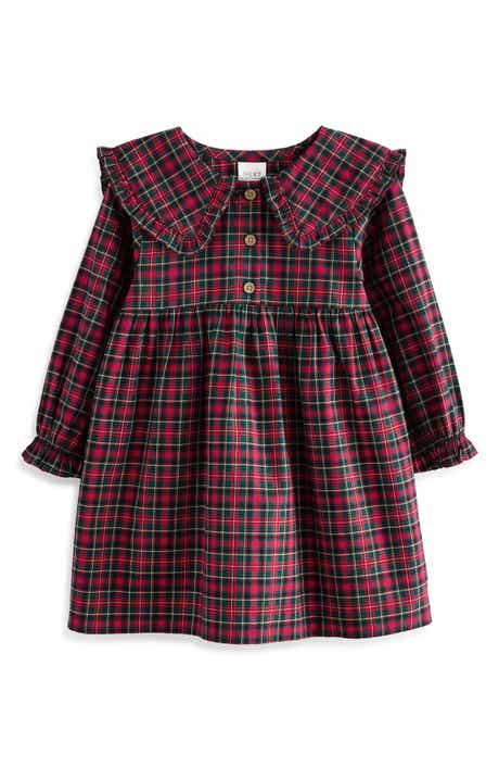 NEXT Kids' Tartan Long Sleeve Cotton Dress