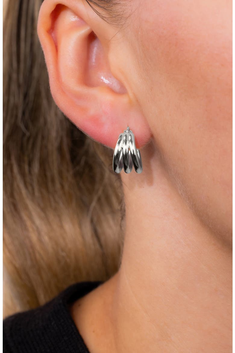 Triple Layer 14k Gold Plated Hoop Earrings, Alternate, color, SILVER