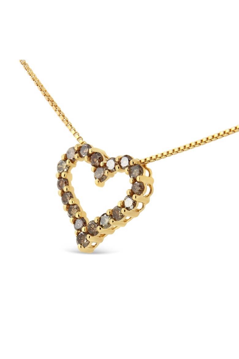 14K Yellow Gold Plated Silver 1.0 Cttw Champagne Diamond Heart Pendant Necklace, Main, color, Yellow