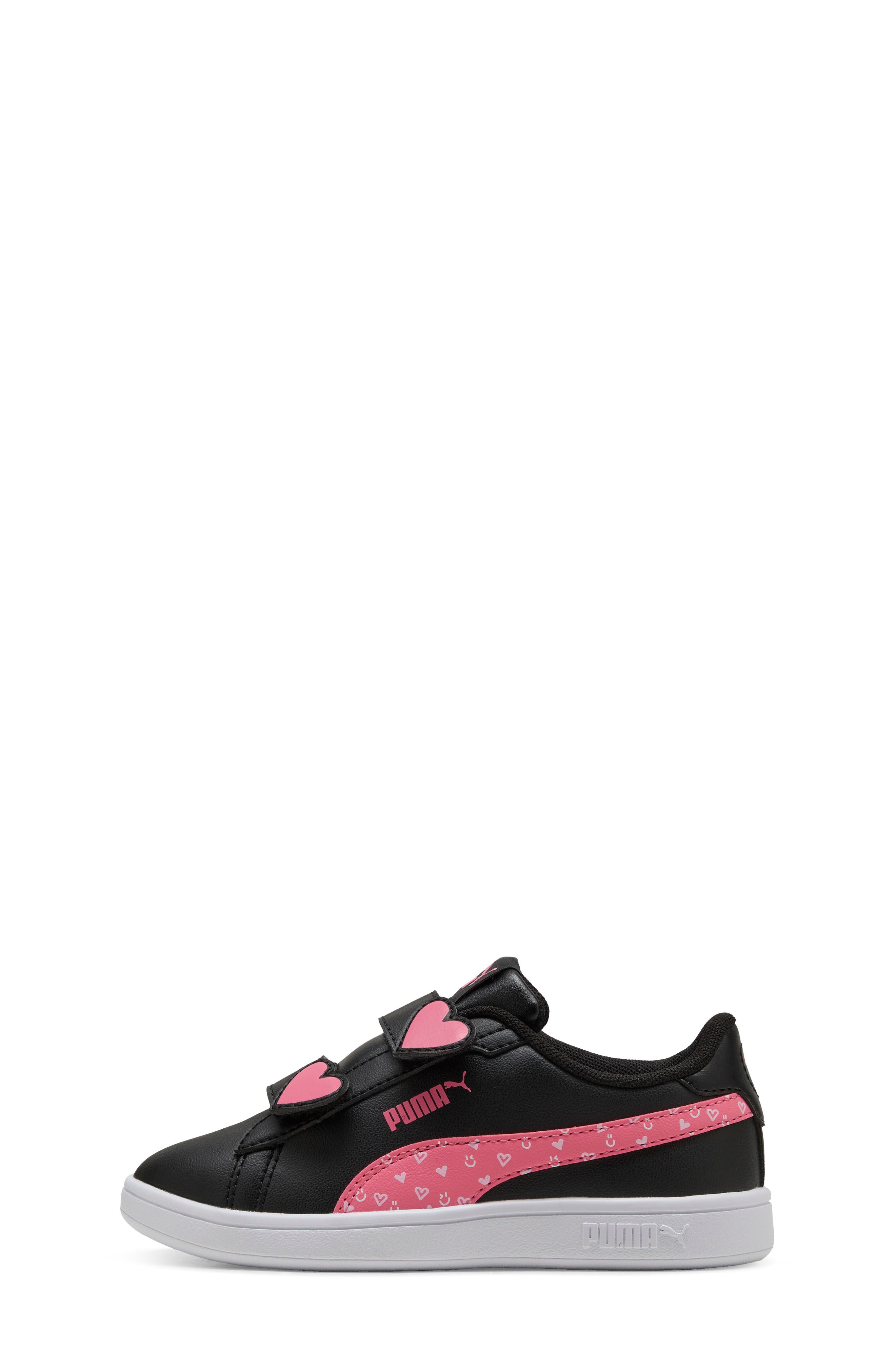 PUMA Kids' Smash 3.0 Hearty V Dual Strap Sneaker, Alternate, color, Puma Black/ Magic Rose