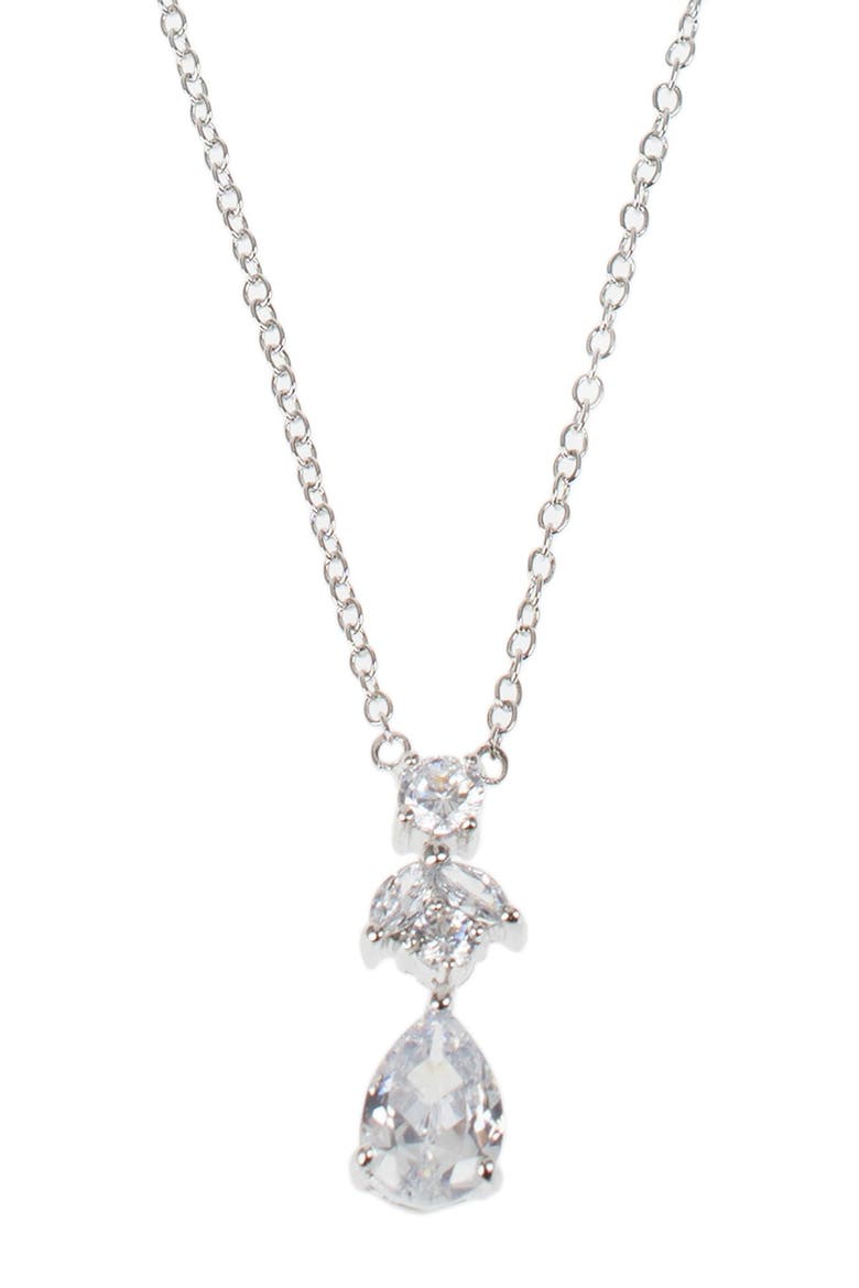 Pear Drop CZ Pendant Necklace, Main, color, CLEAR/SILVER
