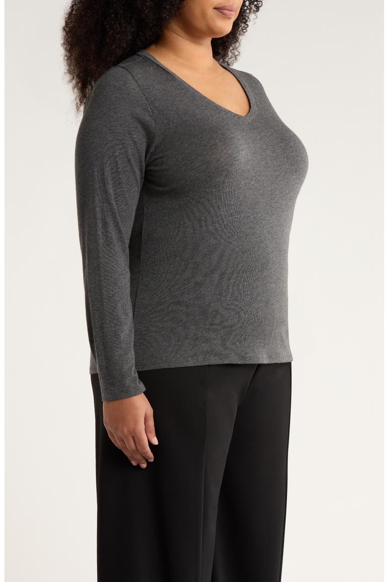 V-Neck Long Sleeve T-Shirt, Alternate, color, CHARCOAL