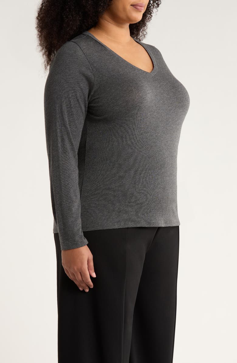 Eileen Fisher V-Neck Long Sleeve T-Shirt, Alternate, color, Charcoal