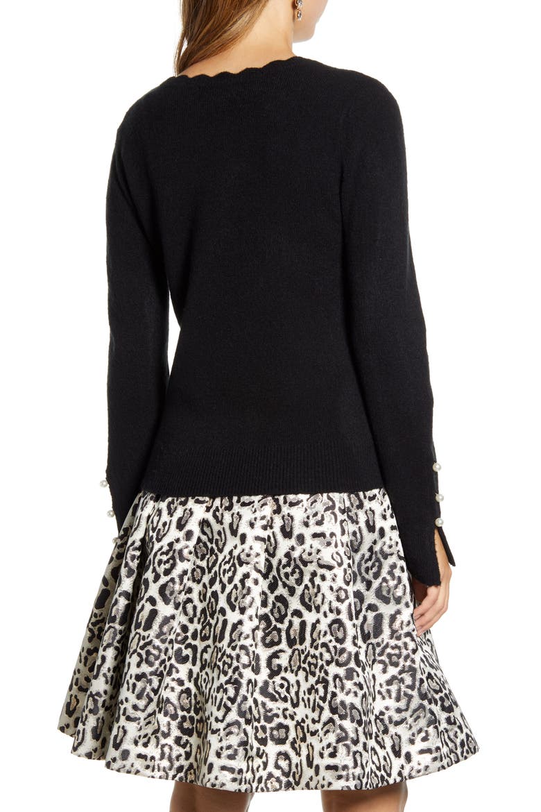 Scalloped Crewneck Sweater, Alternate, color, BLACK