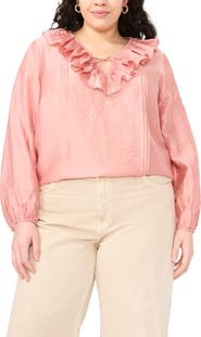 Vince Camuto Ruffle Neck Pintuck Crinkle Satin Top