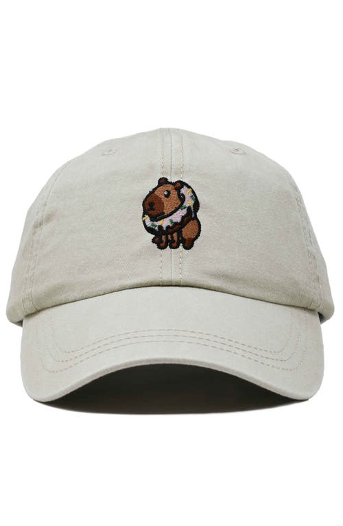 Dalix Capybara Donut Embroidered Cap In Washed Stone White