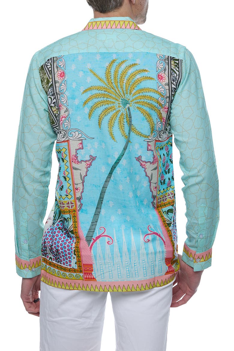 Extra Trim Fit Print Linen & Cotton Button-Up Resort Shirt, Alternate, color, GREEN