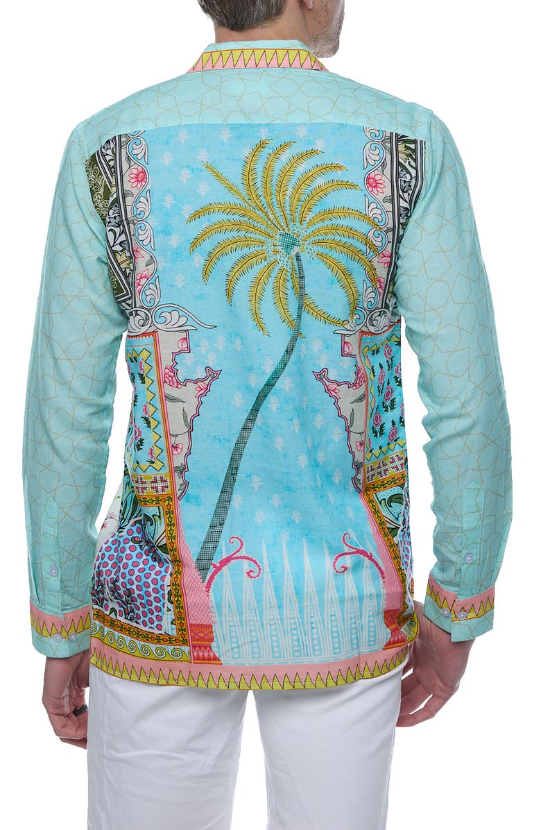 RANEES Extra Trim Fit Print Linen & Cotton Button-Up Resort Shirt, Alternate, color, Green