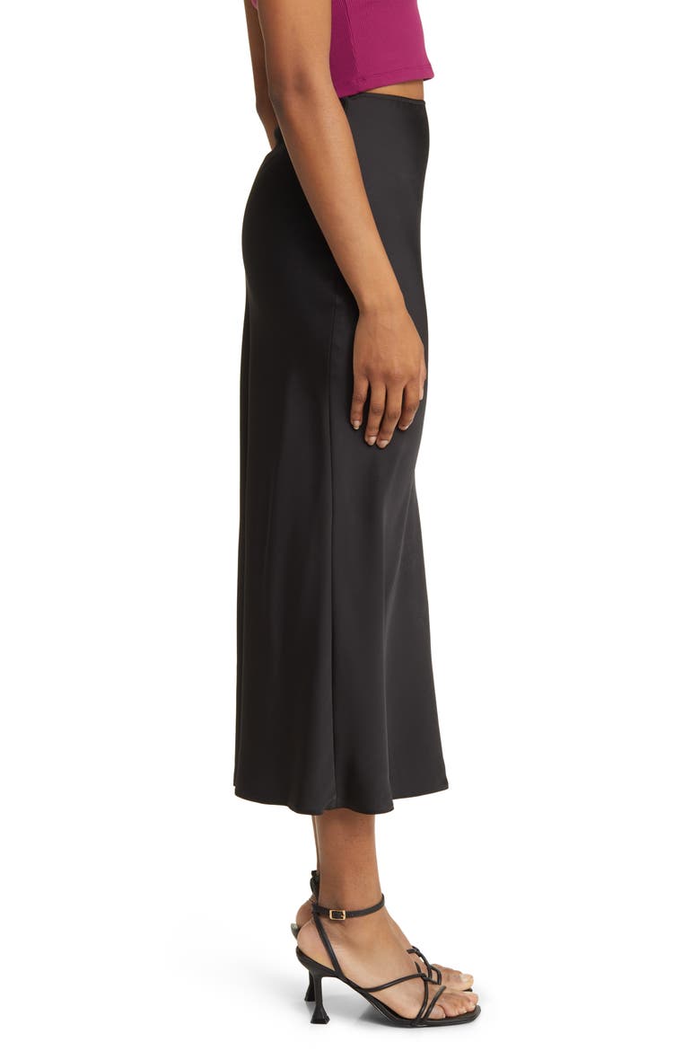 Bias Cut Satin Midi Skirt, Alternate, color, BLACK