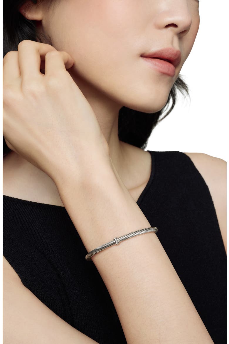 Cable Classic Center Station Bracelet with Diamonds, 4mm, Alternate, color, SILVER PAVE