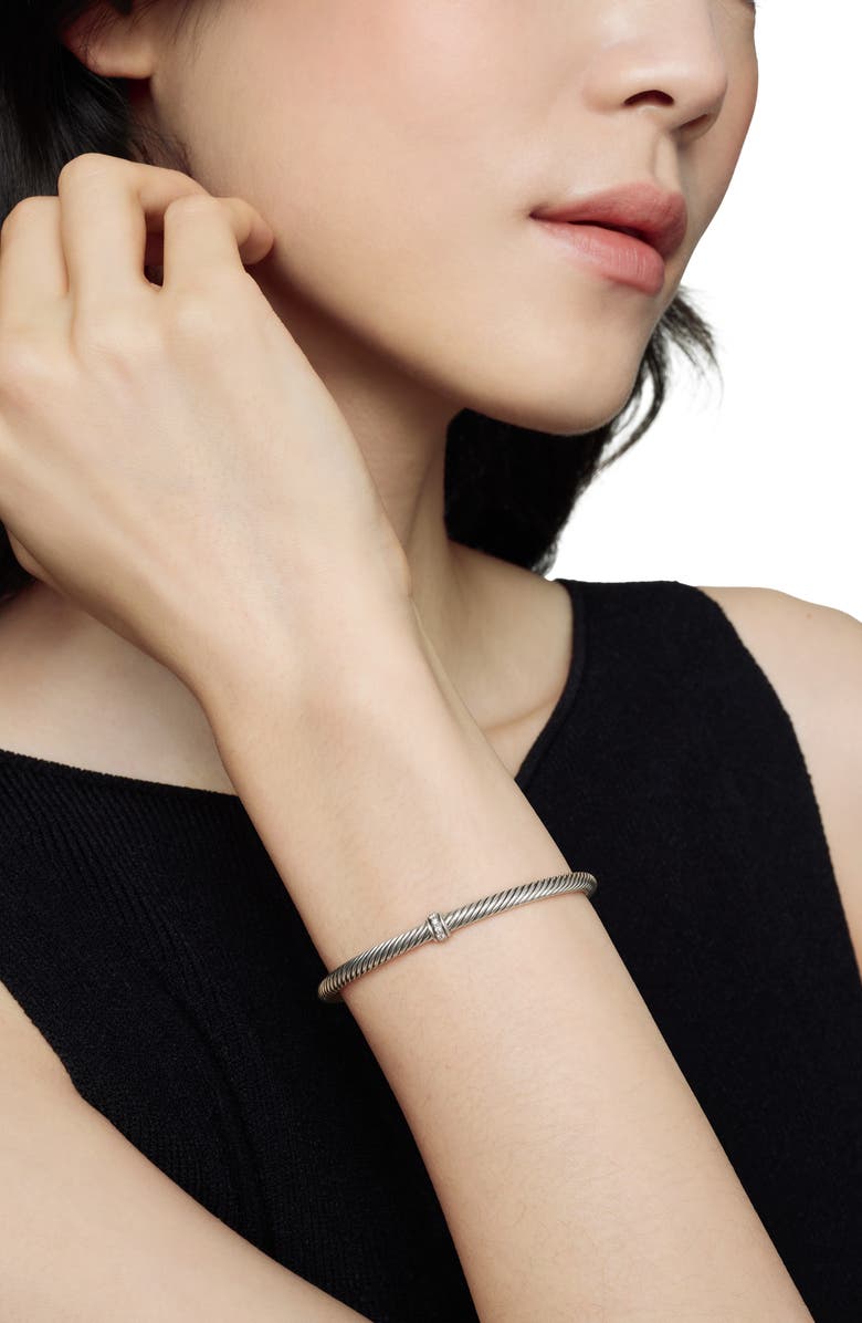 David Yurman Cable Classic Center Station Bracelet with Diamonds, 4mm, Alternate, color, Silver Pave
