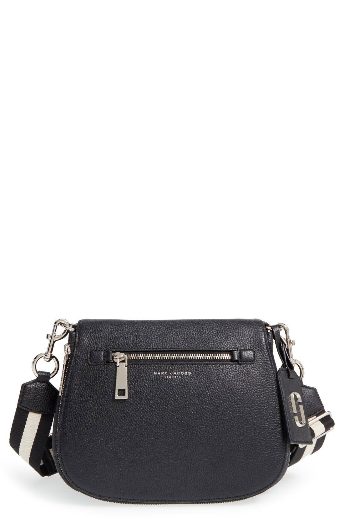 'Gotham' Leather Saddle Bag, Main, color, BLACK