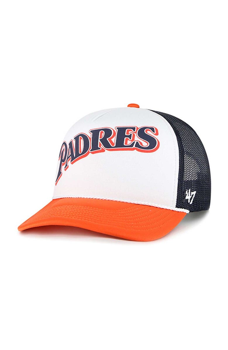 '47 Men's '47 White San Diego Padres Foam Front Script Trucker Snapback Hat, Main, color, White