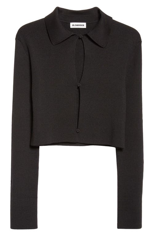 Jil Sander Virgin Wool Rib Polo Cardigan In Black