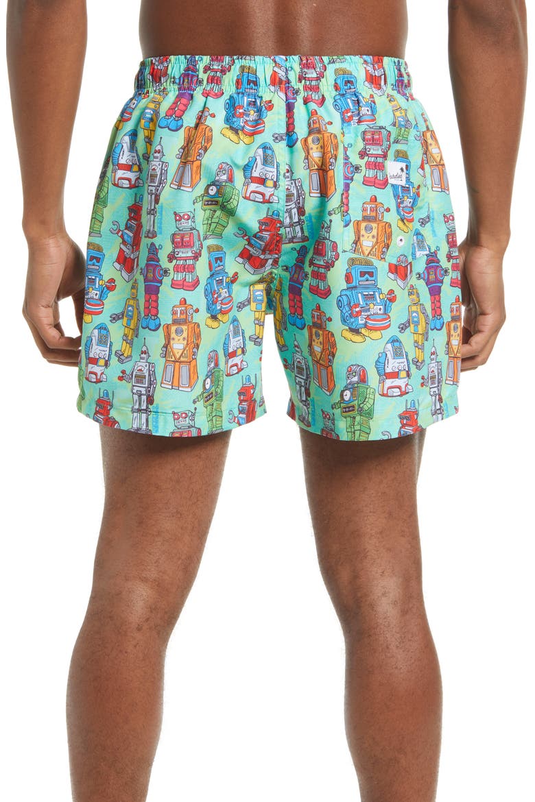 Robots Mid Swim Trunks, Alternate, color, GREEN