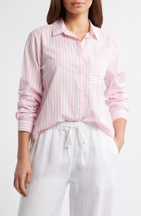 Candy Stripe Cotton Blend Button-Up Shirt
