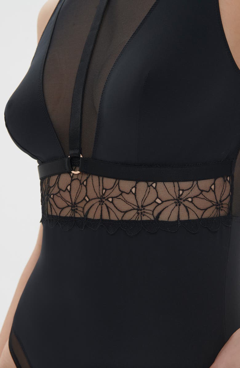 Simone Perele Jeanne Tulle Lace Bodysuit, Alternate, color, Black