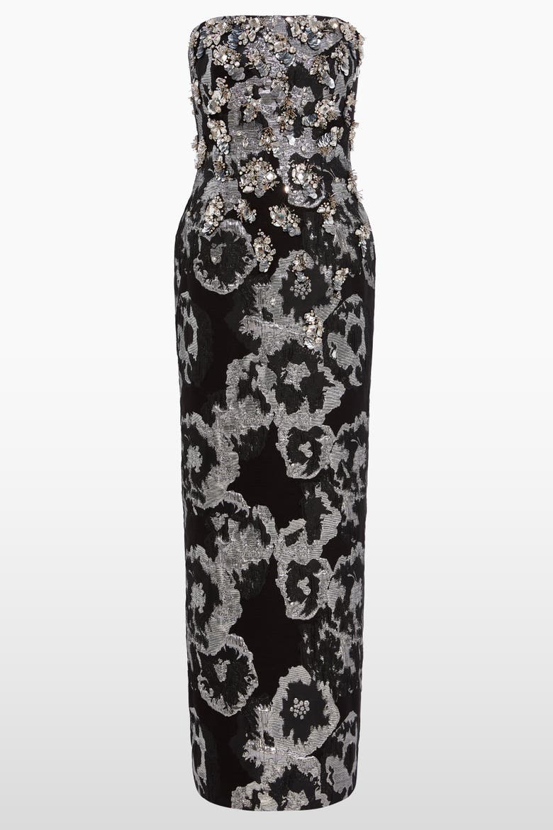 Jasmine Floral-Jacquard Maxi Dress, Main, color, Liquorice