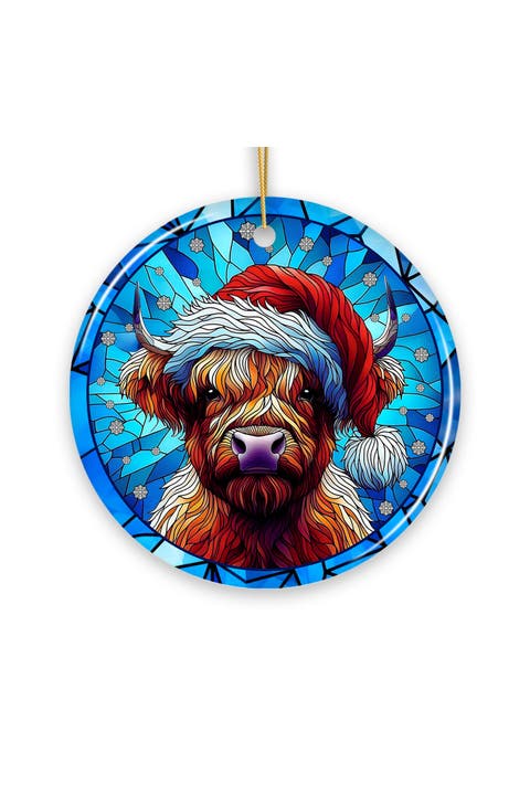 Highland Cow Stained Glass Style Ornament - Version 2