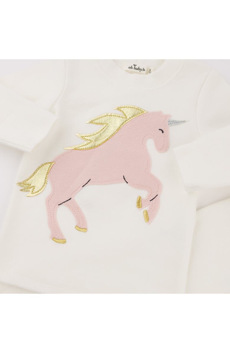 oh baby! Prancing Unicorn Applique Long Sleeve Two Piece Set, Alternate, color, Cream