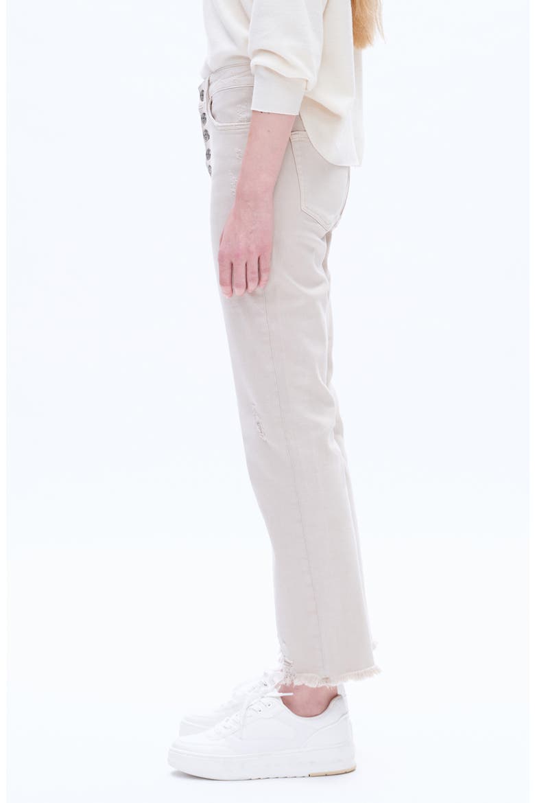 High Waist Ripped Chew Hem Straight Leg Jeans, Alternate, color, OYSTER