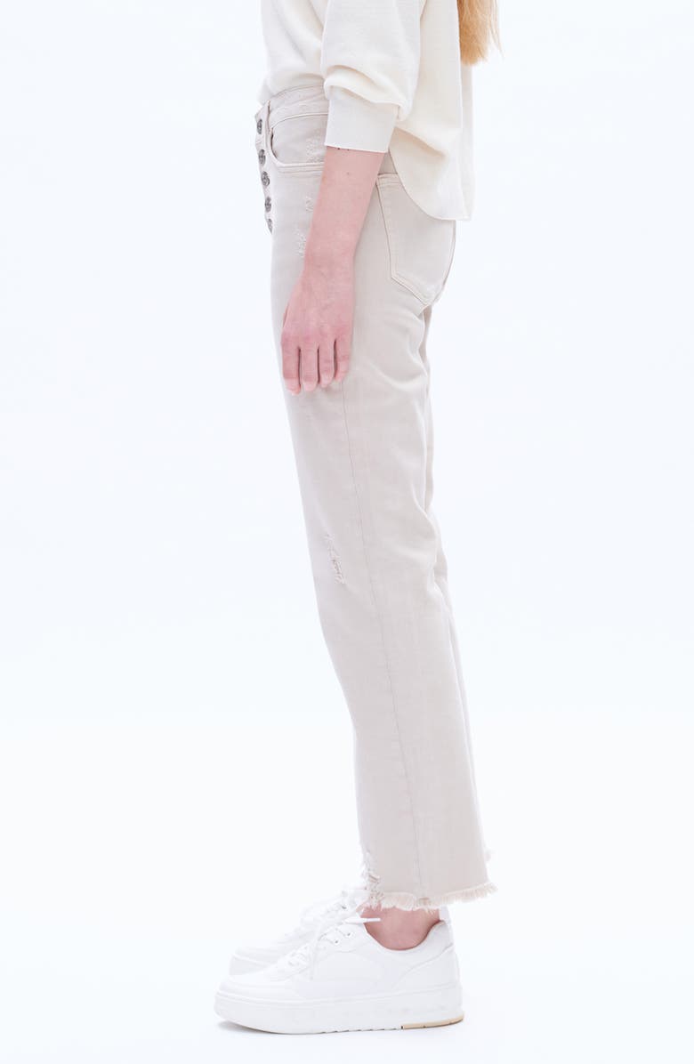 Bayeas High Waist Ripped Chew Hem Straight Leg Jeans, Alternate, color, Oyster