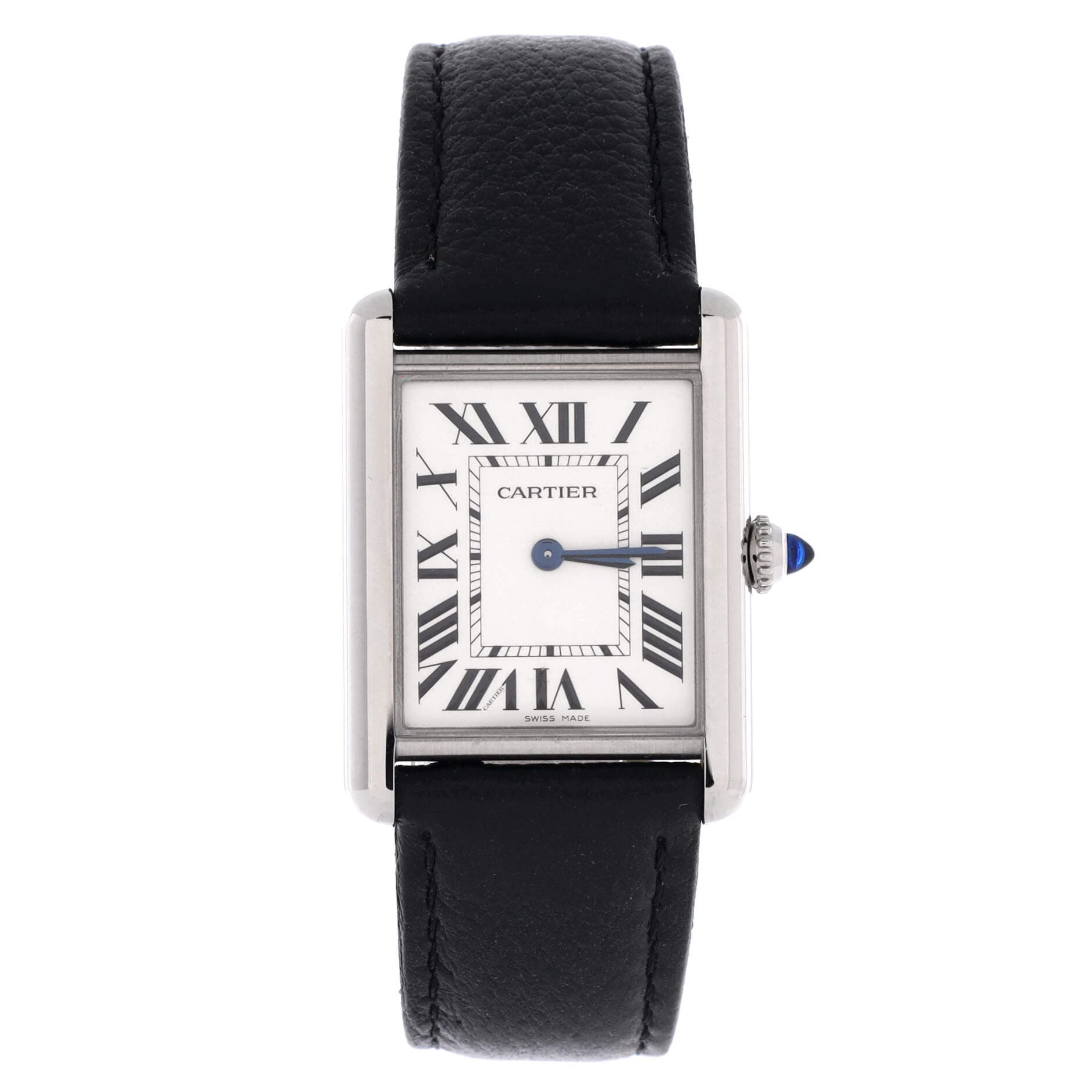 Must de Cartier Tank Quartz Watch Stainless Steel and Leather 25, Main, color, Black
