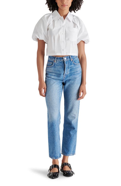 Steve Madden Reece Puff Sleeve Crop Poplin Shirt In White