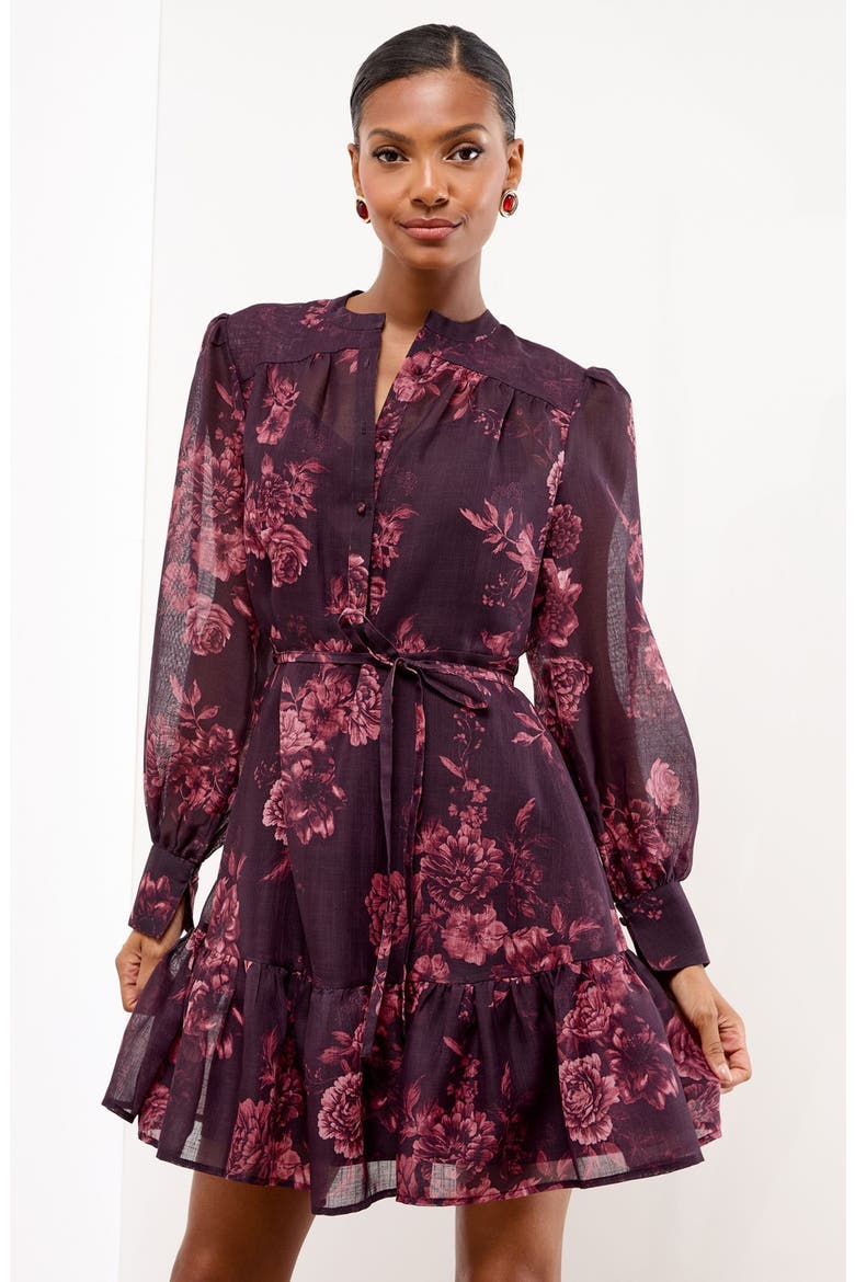 Rose Tie Belt Long Sleeve Minidress, Alternate, color, PINK MULTI