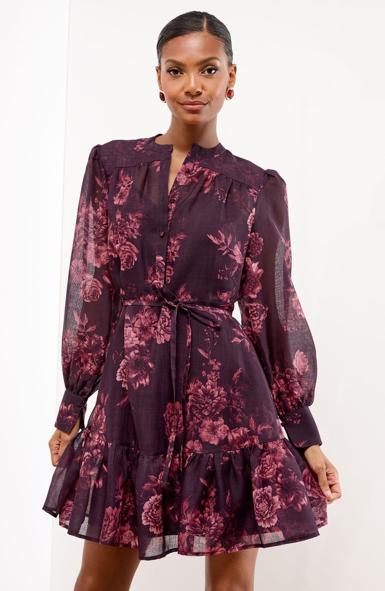 Lipsy Rose Tie Belt Long Sleeve Minidress, Alternate, color, Pink Multi