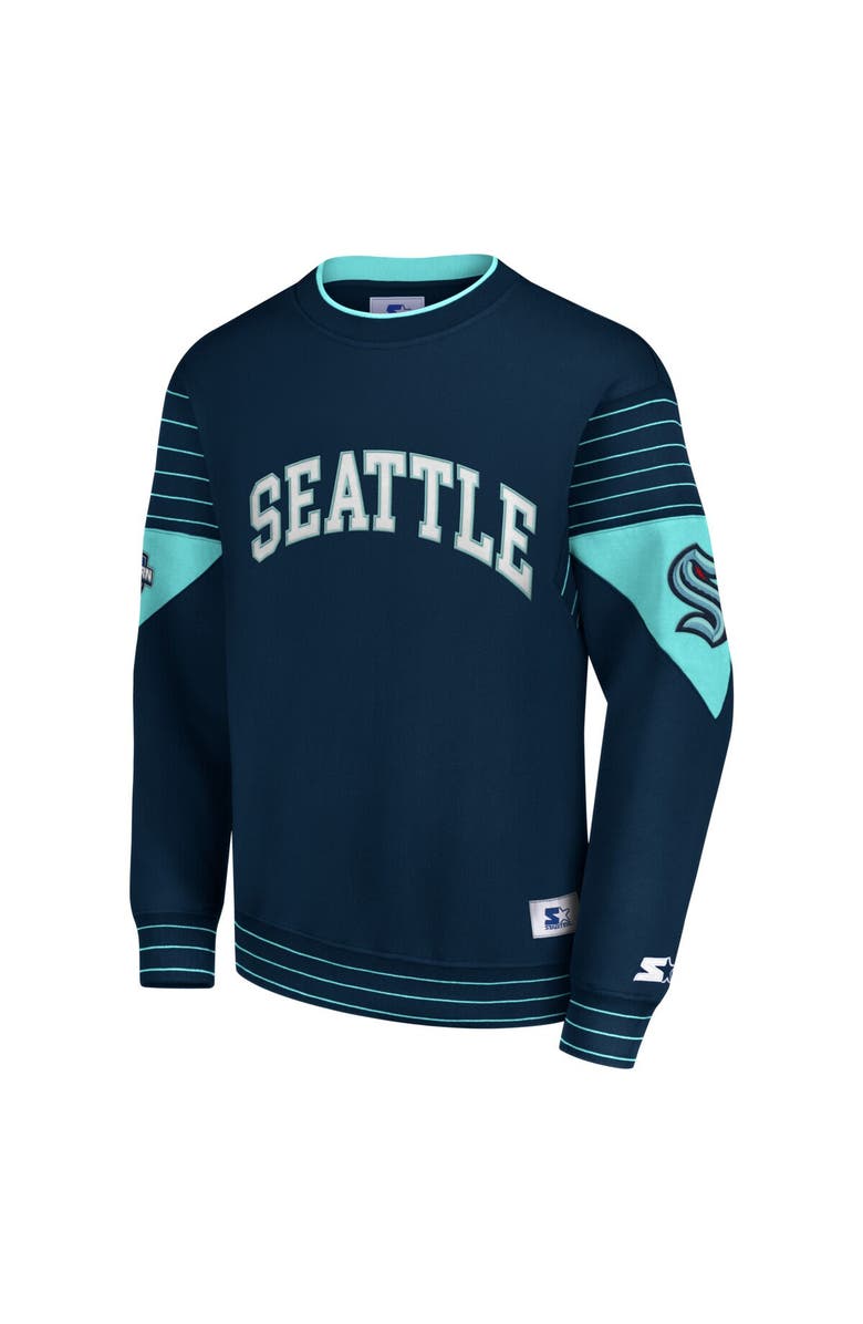 STARTER Men's Starter Deep Sea Blue Seattle Kraken Faceoff Pullover Sweatshirt, Alternate, color, 