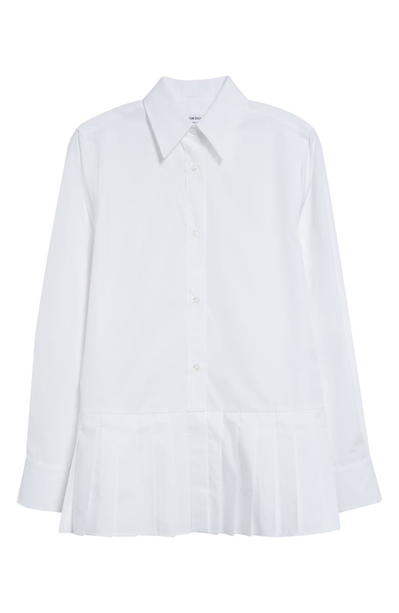 Thom Browne Pleated Cotton Button-Up Shirt, Alternate, color, 