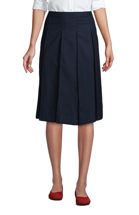 School Uniform  Solid Box Pleat Skirt Below the Knee