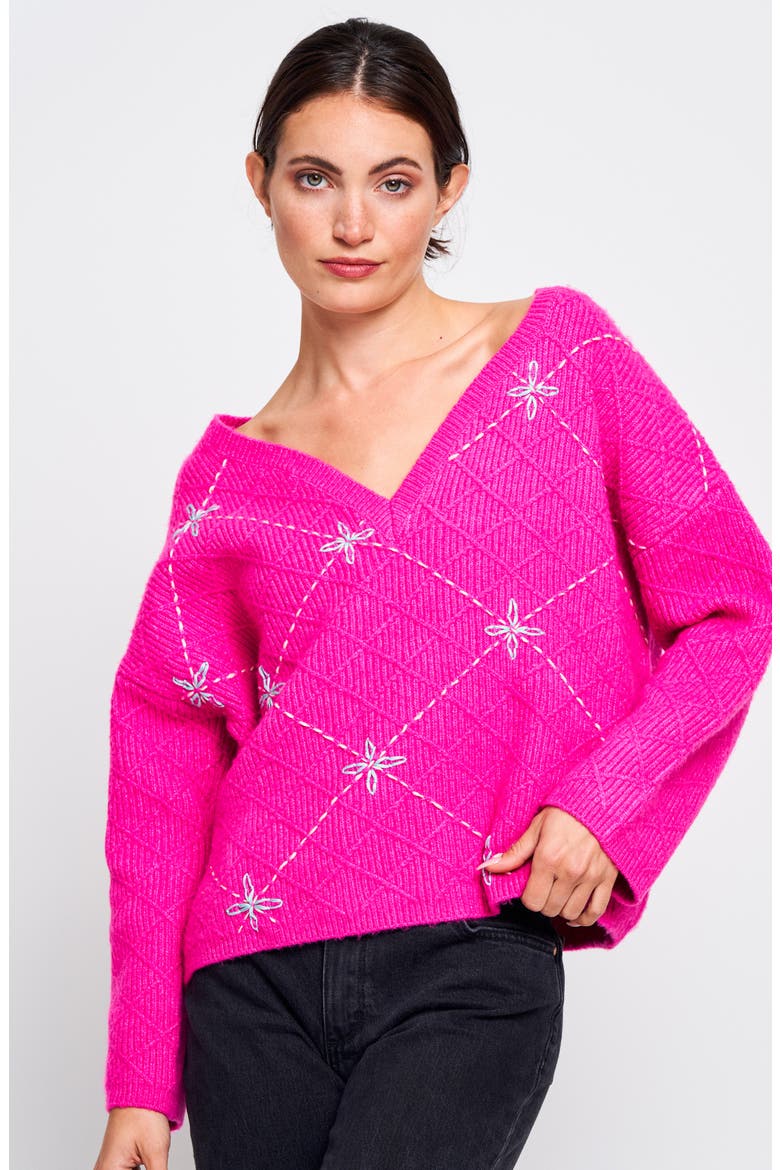 Grace Embroidered V-Neck Sweater, Alternate, color, PINK
