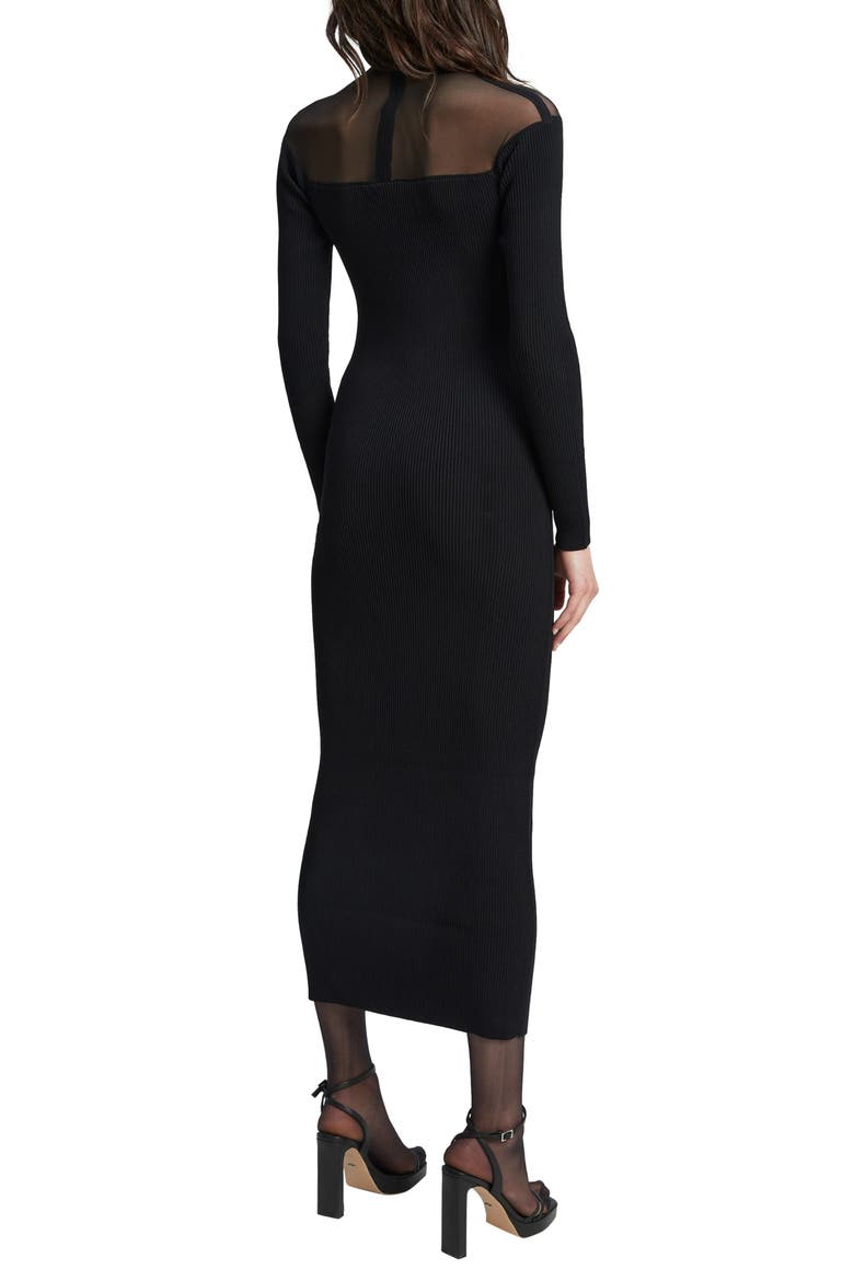 Mesh Inset Long Sleeve Ribbed Body-Con Dress, Alternate, color, BLACK