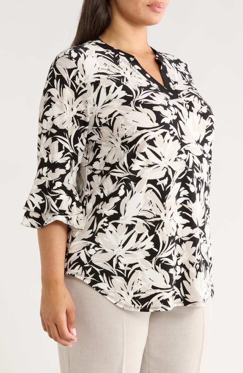 KASPER Floral Print Stretch Crepe Top, Alternate, color, Summer Straw Multi