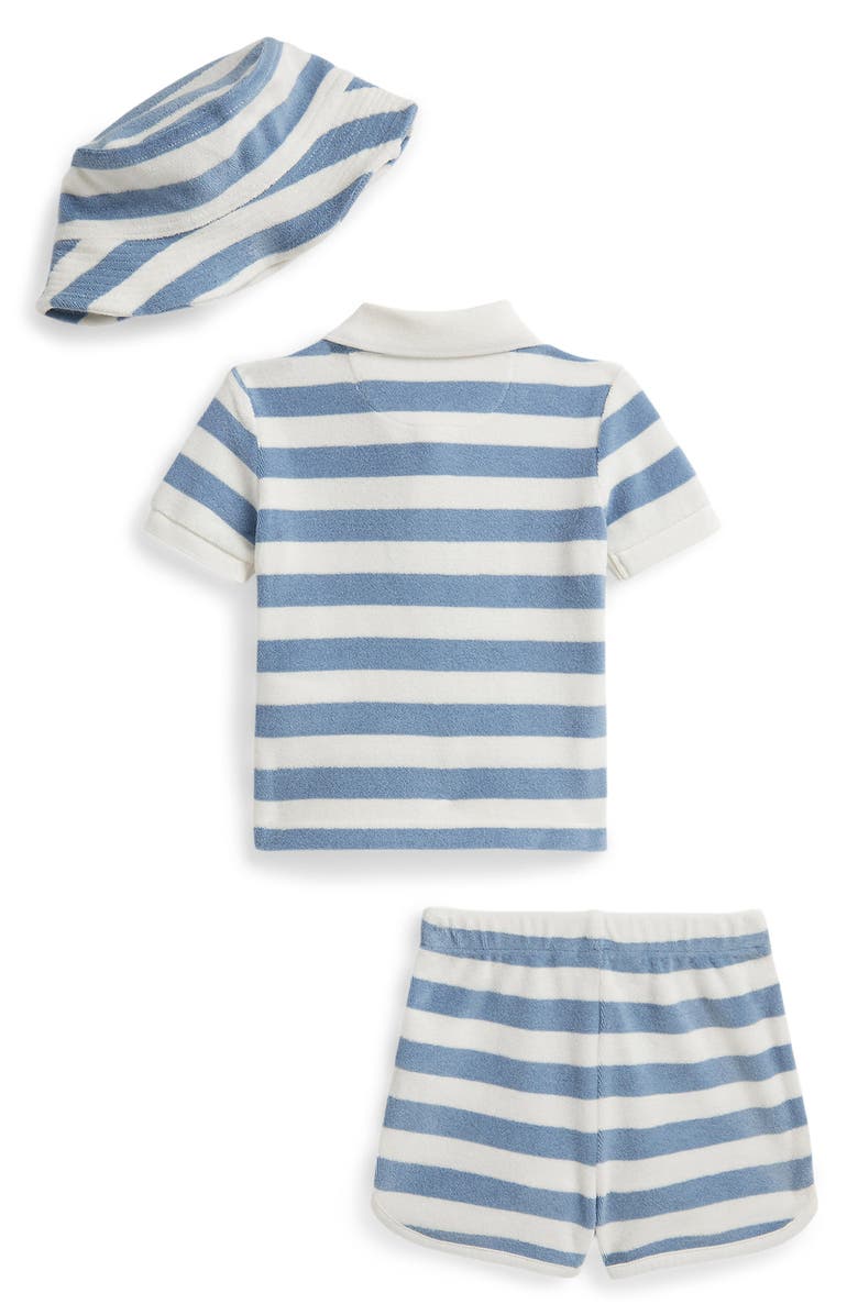 Ralph Lauren Stripe Terry Polo, Shorts & Hat Set, Alternate, color, Vessel Blue Deck Wash
