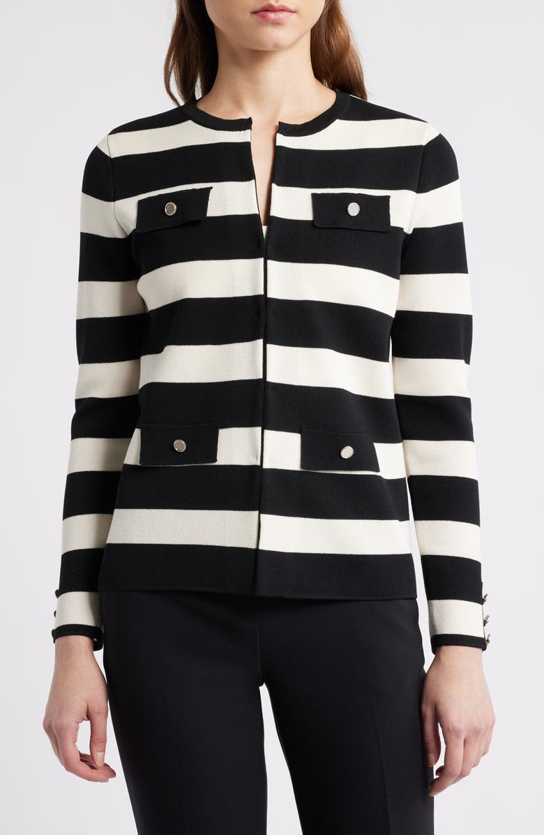 Anne Klein Stripe Kissing Front Cardigan, Alternate, color, 